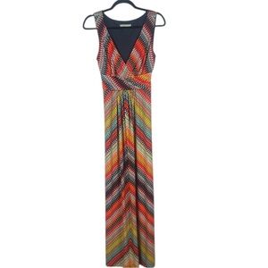 Mark & Spencer Vibrant Multicoloured Chevron Maxi Dress Size 10